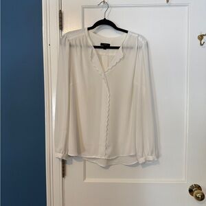 J. Crew White Scalloped Blouse